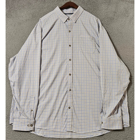 Poncho Western Button Down Fishing Shirt 3XL Blue White Brown Plaid Long Sleeve - Picture 2 of 8